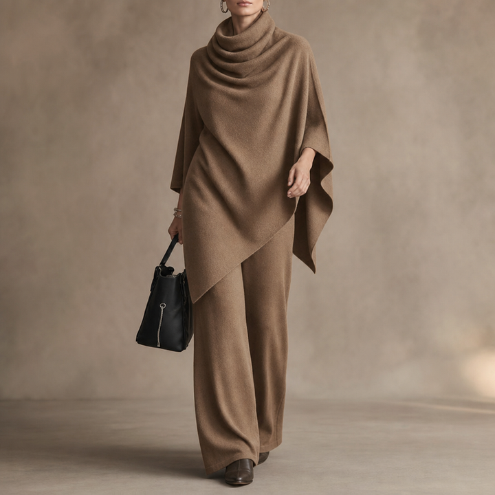 Draveil – Cowl-Neck Cape Top And Wide-Leg Pants Set