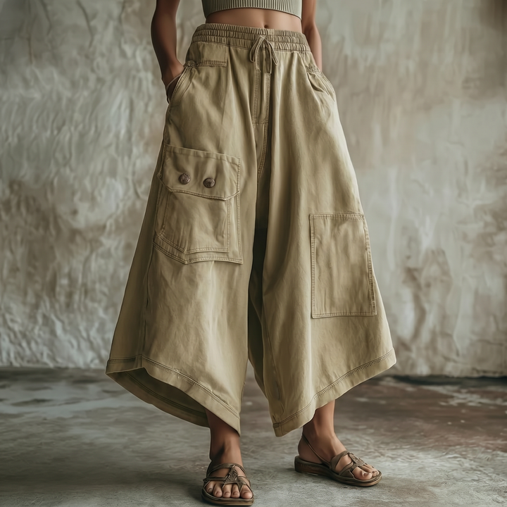 Wearbella™ – Wide-Leg Cargo Culottes with Asymmetric Hem