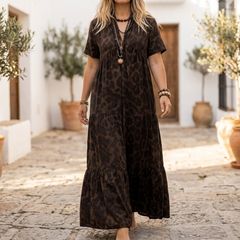 Velorra™ – Tiered Leopard Maxi Dress for Curvy Comfort