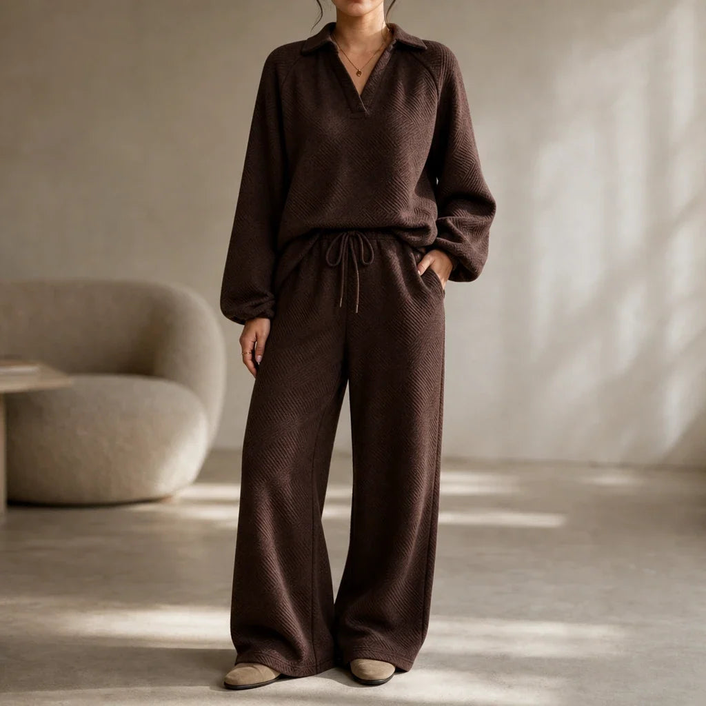 Polora – Knitted Polo Top And Wide-Leg Trouser Set