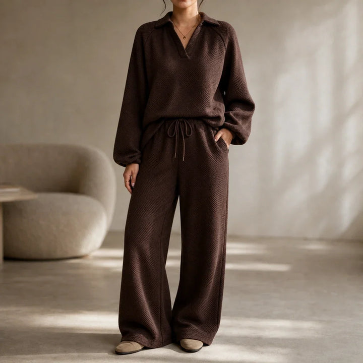 Polora – Knitted Polo Top And Wide-Leg Trouser Set