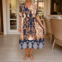 Wearbella – V-Neck Loose Fit Printed Midi Dress