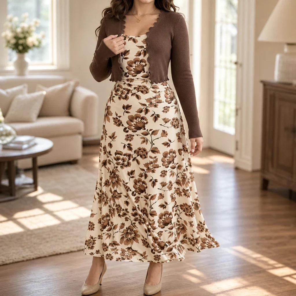 Florenza – Floral Slip Dress And Cropped Cardigan Set