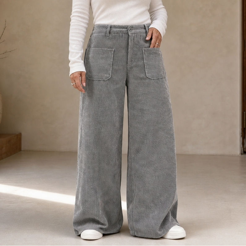 Wovella – Stretch Corduroy-Look Wide-Leg Trousers