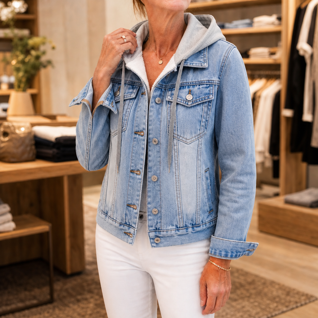 Layerly – Hooded Two-Tone Layered Denim Jacket