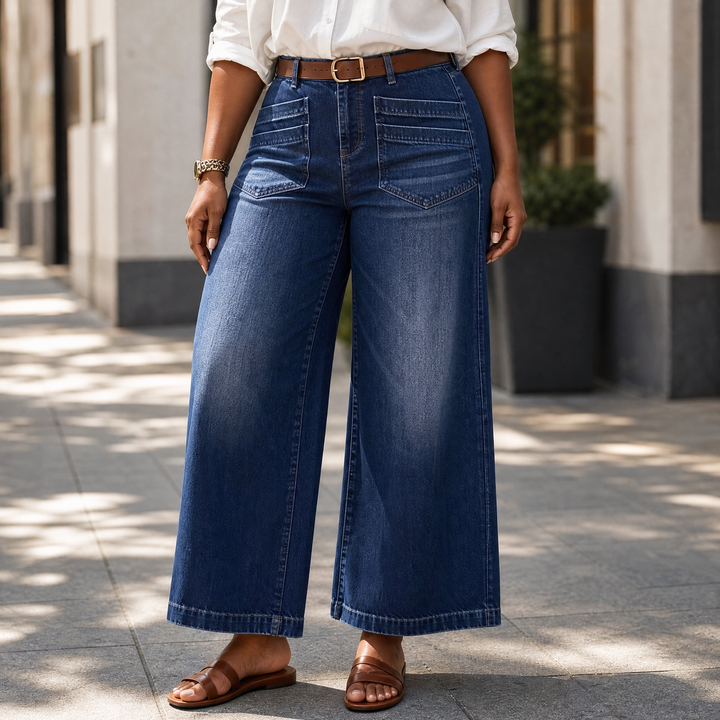 Vellora™ – Patch-Pocket Wide-Leg Jeans