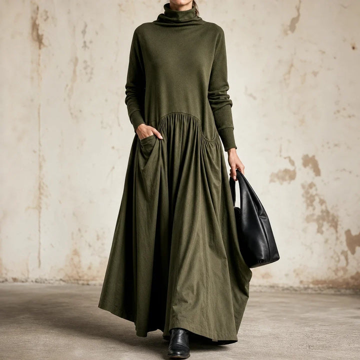 Clara – High Collar Gathered Skirt Maxi Dress