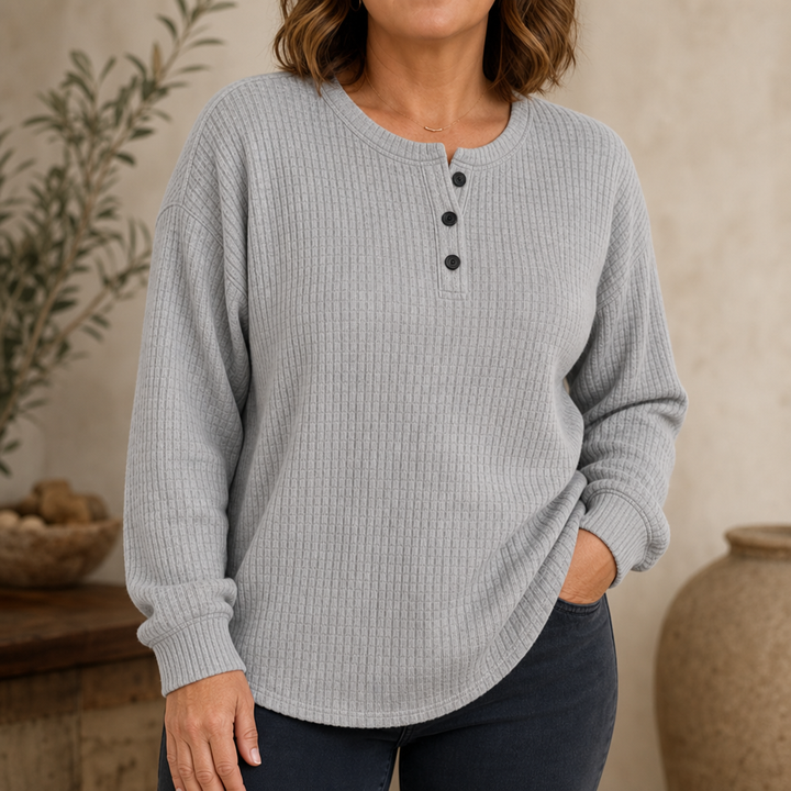 Wearla – Ribbed Waffle Knit Henley Top