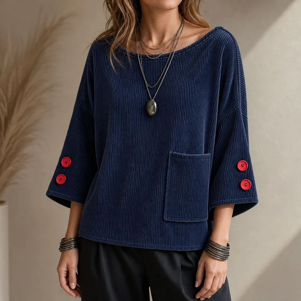 Overa – Ribbed Button-Sleeve Blouse
