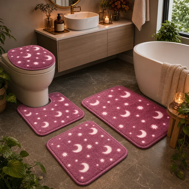 Lunaglow – Glow-In-The-Dark Moon And Star Bath Mat Set