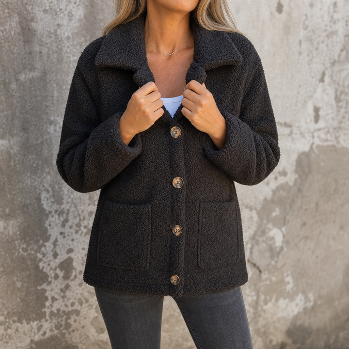 Ariane – Curly Faux-Fur Button-Front Jacket