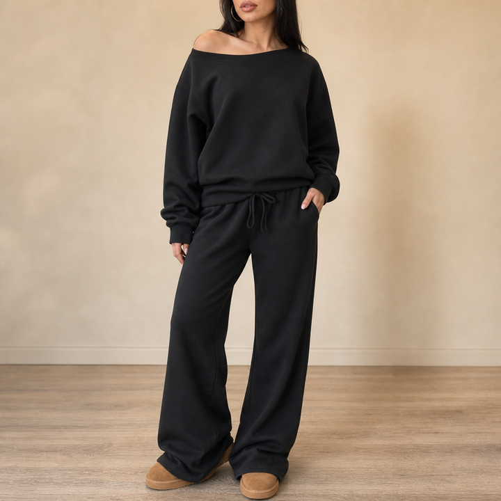 Line & Leisure – Contrast-Piped Wide-Leg Lounge Set