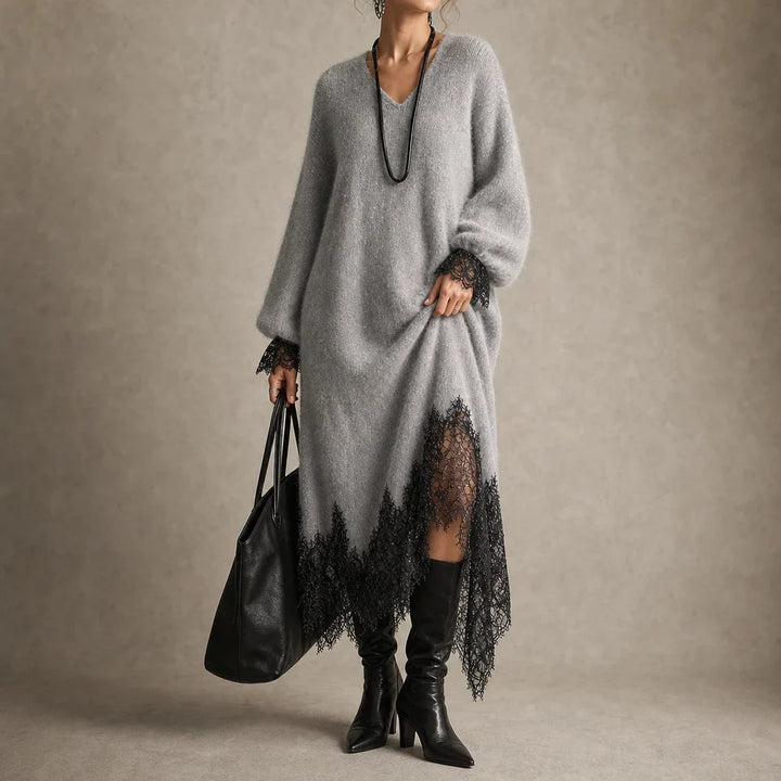 Lunavia – Floral Lace Hem Knit Midi Dress