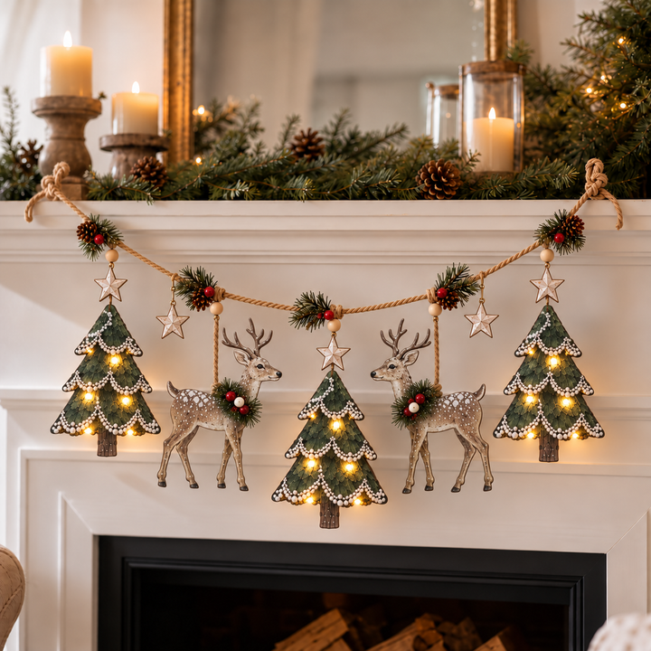 Woodland Glow – Pine Cone And Deer Christmas Garland