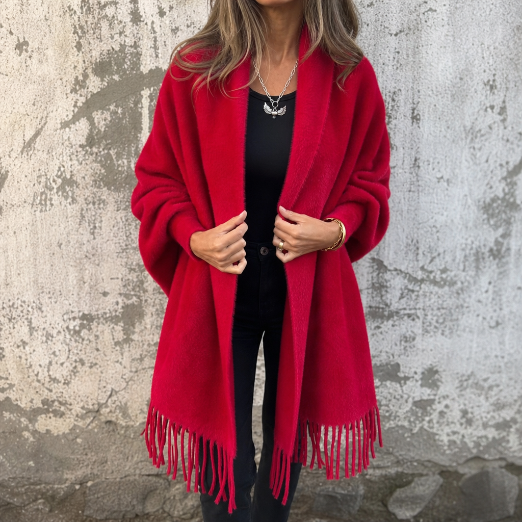 Mantelle – Draped Shawl Collar Open-Front Wool Coat