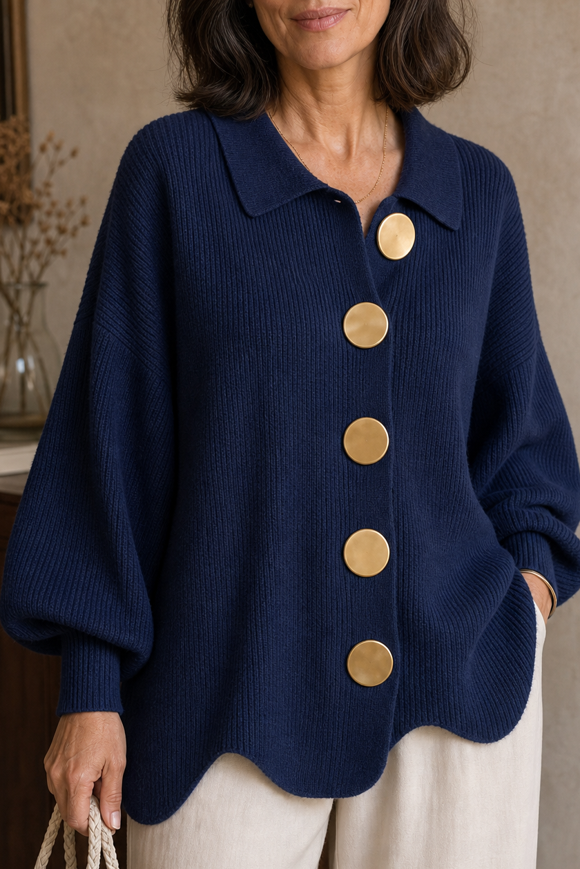 Wearbella – Oversized Scalloped-Hem Button Cardigan