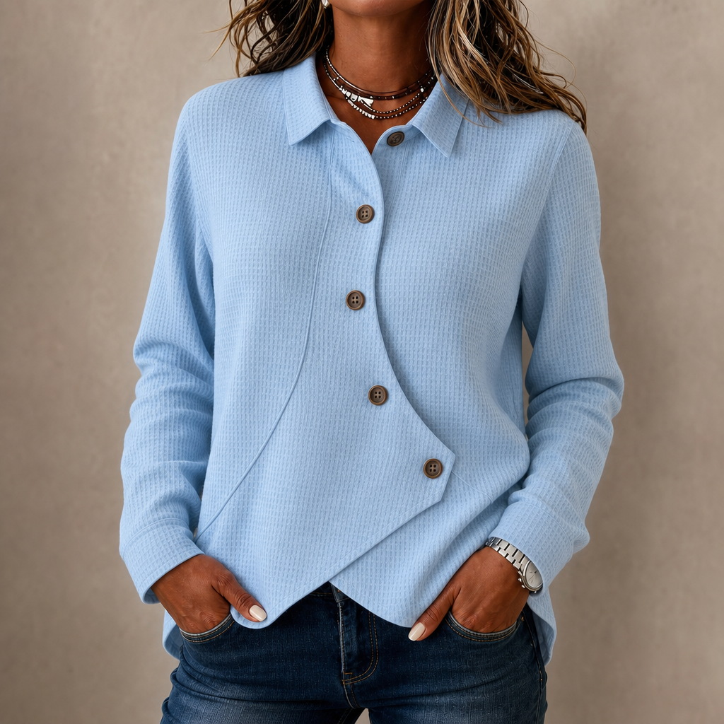 Draperly – Waffle-Knit-Look Asymmetric Hem Top