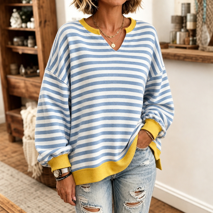 Coziver – Drop-Shoulder Puff Sleeve Split-Hem Sweatshirt