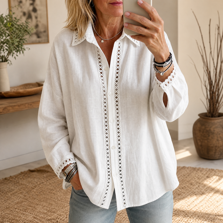 Lunavia™ Eyelet Trim Button Down Blouse