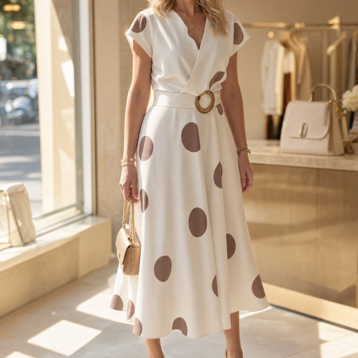 Marlowe™ – Belted Polka Dot Midi Dress