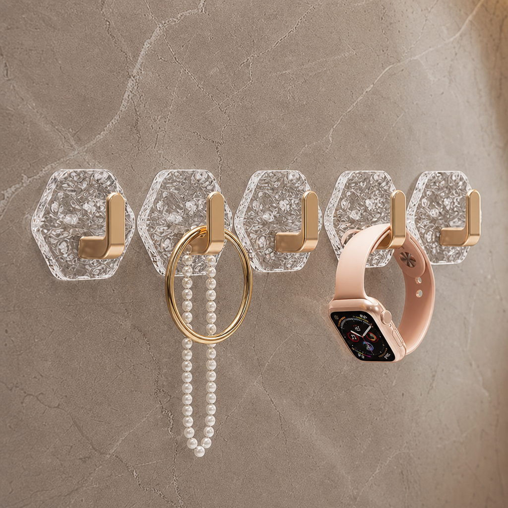 Wavella – Wavy Hexagon Adhesive Wall Hooks (5-Packs)