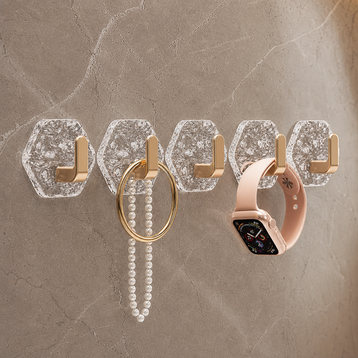 Wavella – Wavy Hexagon Adhesive Wall Hooks (5-Packs)