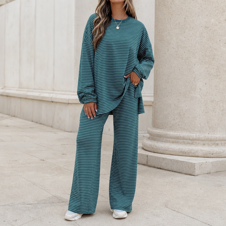 Stripe & Ease – Striped Pullover And Wide-Leg Pants Set
