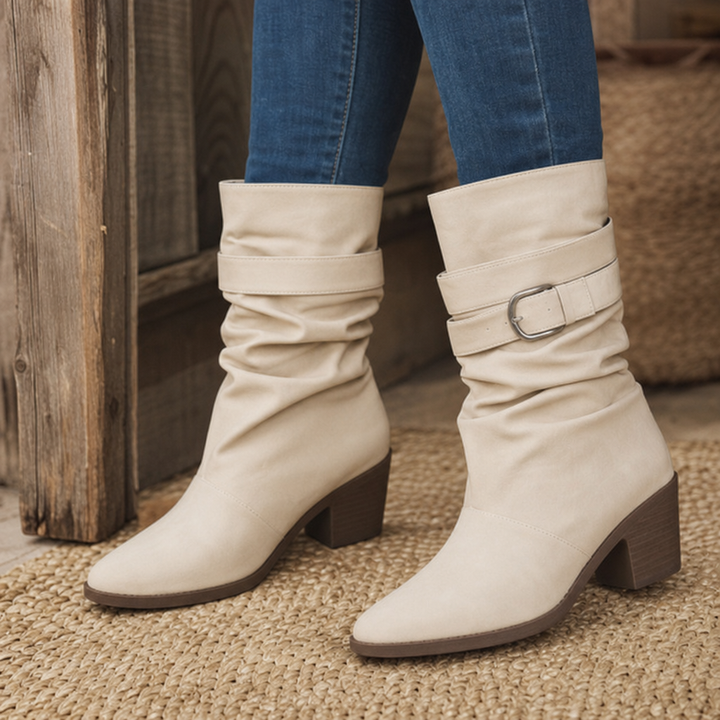 Slouch & Poise – Pointed-Toe Slouch Mid-Calf Boots