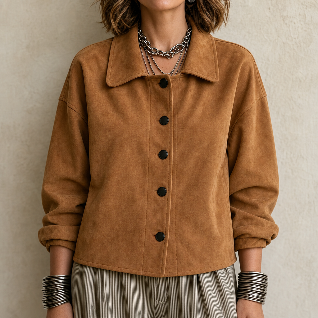 Suedelle – Suede-Feel Relaxed Button-Front Jacket