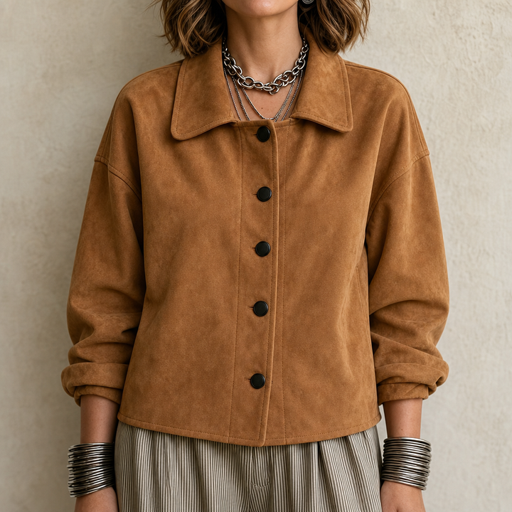 Suedelle – Suede-Feel Relaxed Button-Front Jacket