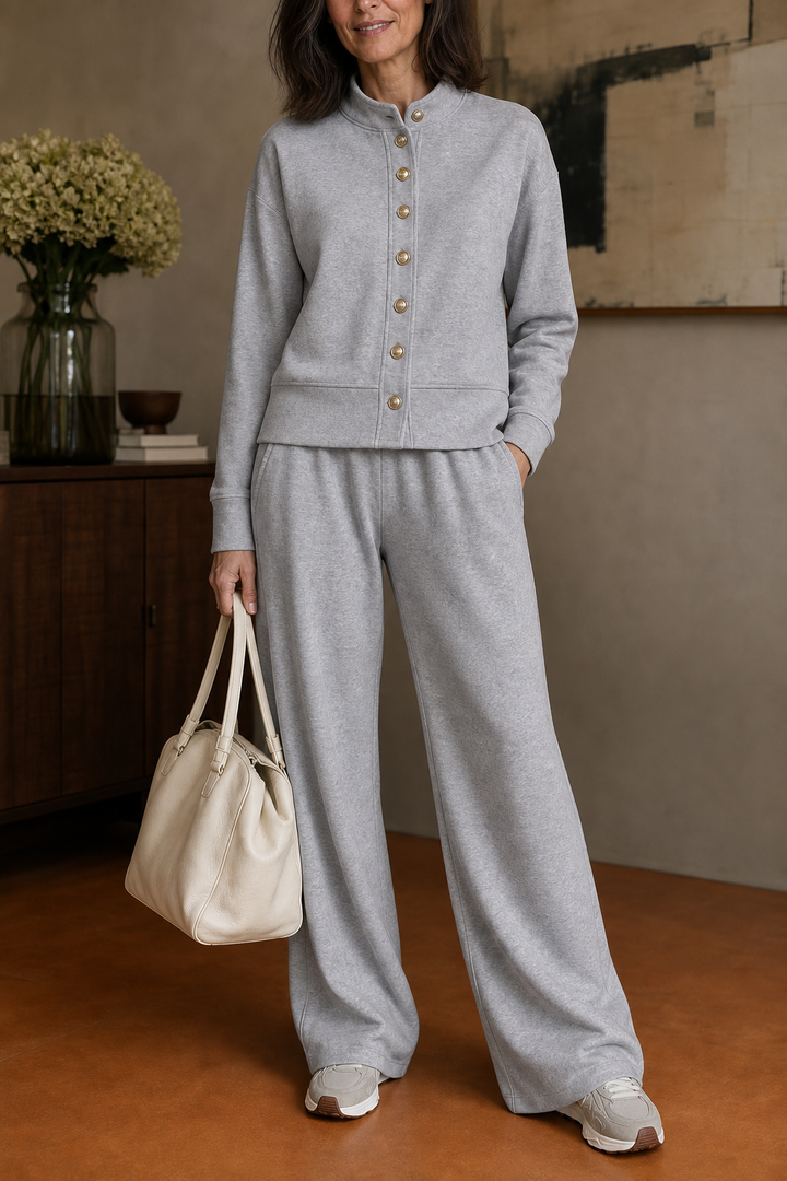 Wideline – Button-Down Cardigan And Wide-Leg Pants Set