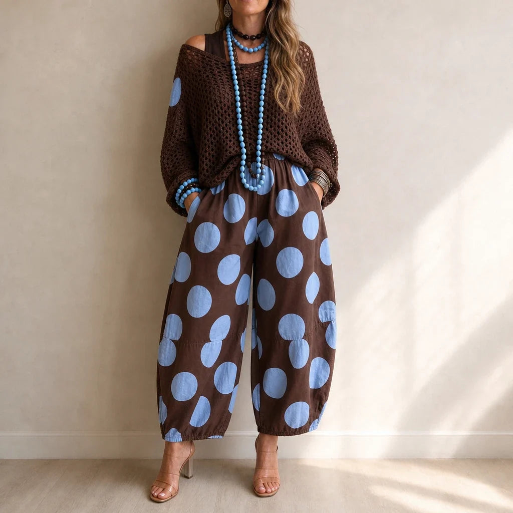 Dotarra – Polka Dot Wide-Leg Balloon Trousers