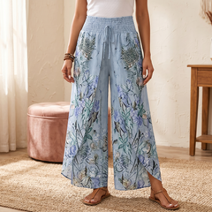 Lunavia™ – Boho Floral Wide-Leg Pants with Split Front