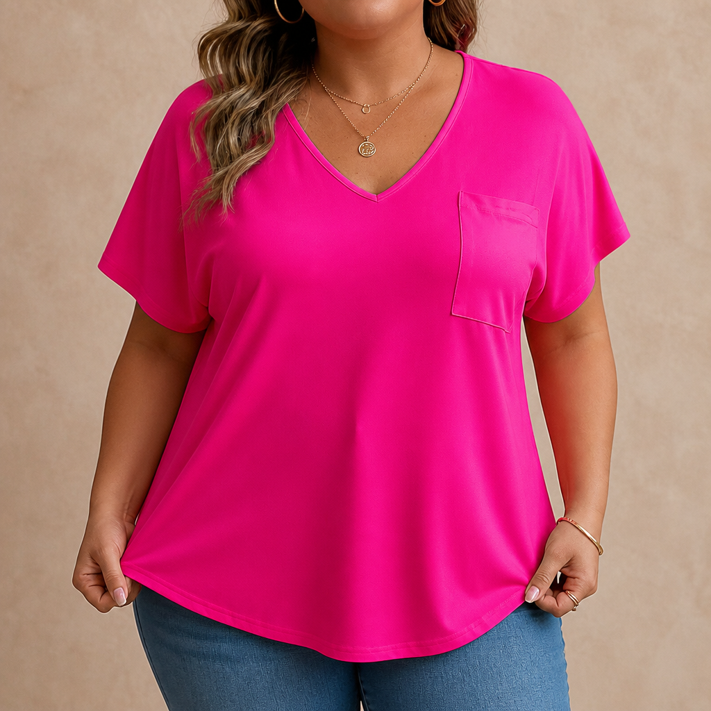 Draperie – V-Neck Dolman Sleeve High-Low Hem Tee