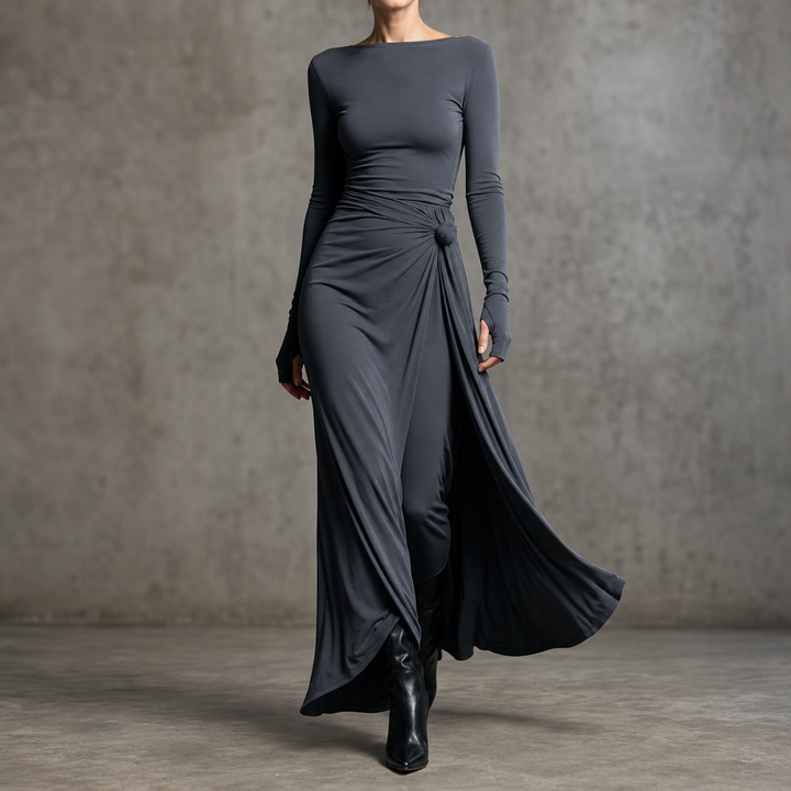 Naiara – Gathered Side-Knot Draped Maxi Dress