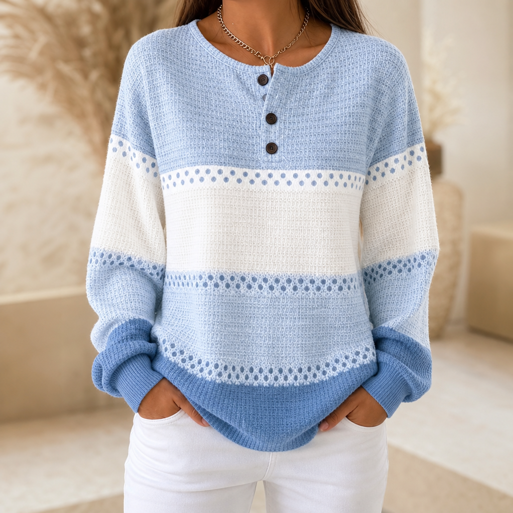 Waffleton – Layered Color-Block Henley Sweater