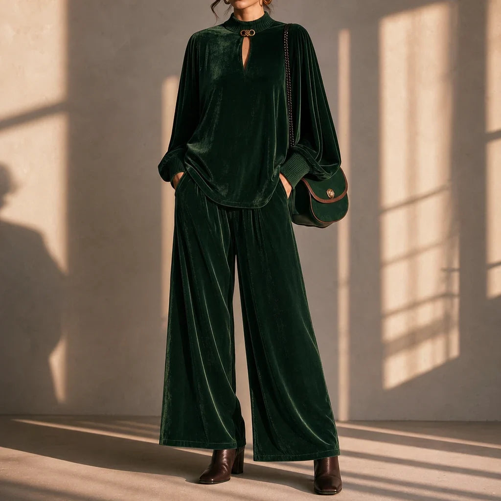 Veloura – Keyhole Velvet Top And Wide-Leg Trouser Set
