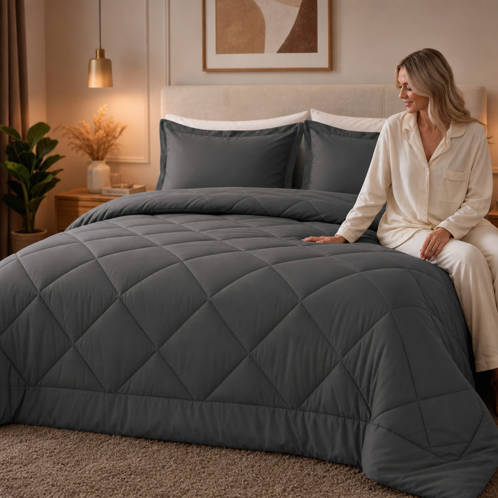 Wearbella – Diamond Quilted Charcoal Comforter Set