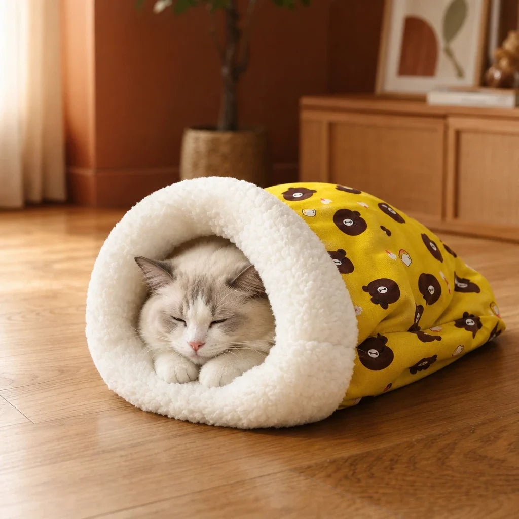 CozyBurrow – Plush Semi-Enclosed Cat Sleeping Bag