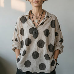 Marelle – Polka Dot Cotton-Linen V-Neck Blouse
