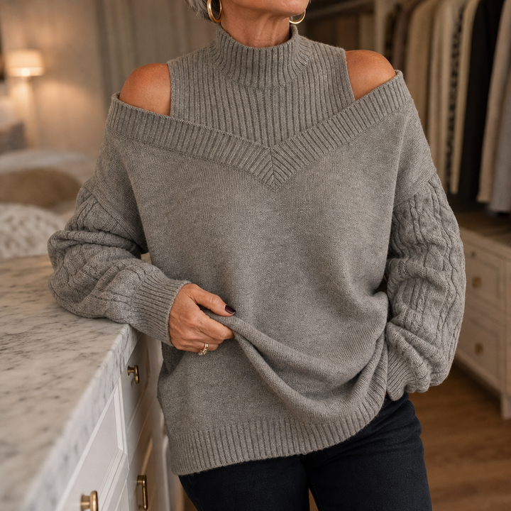 Veluna – Off-Shoulder Cable-Knit Sweater