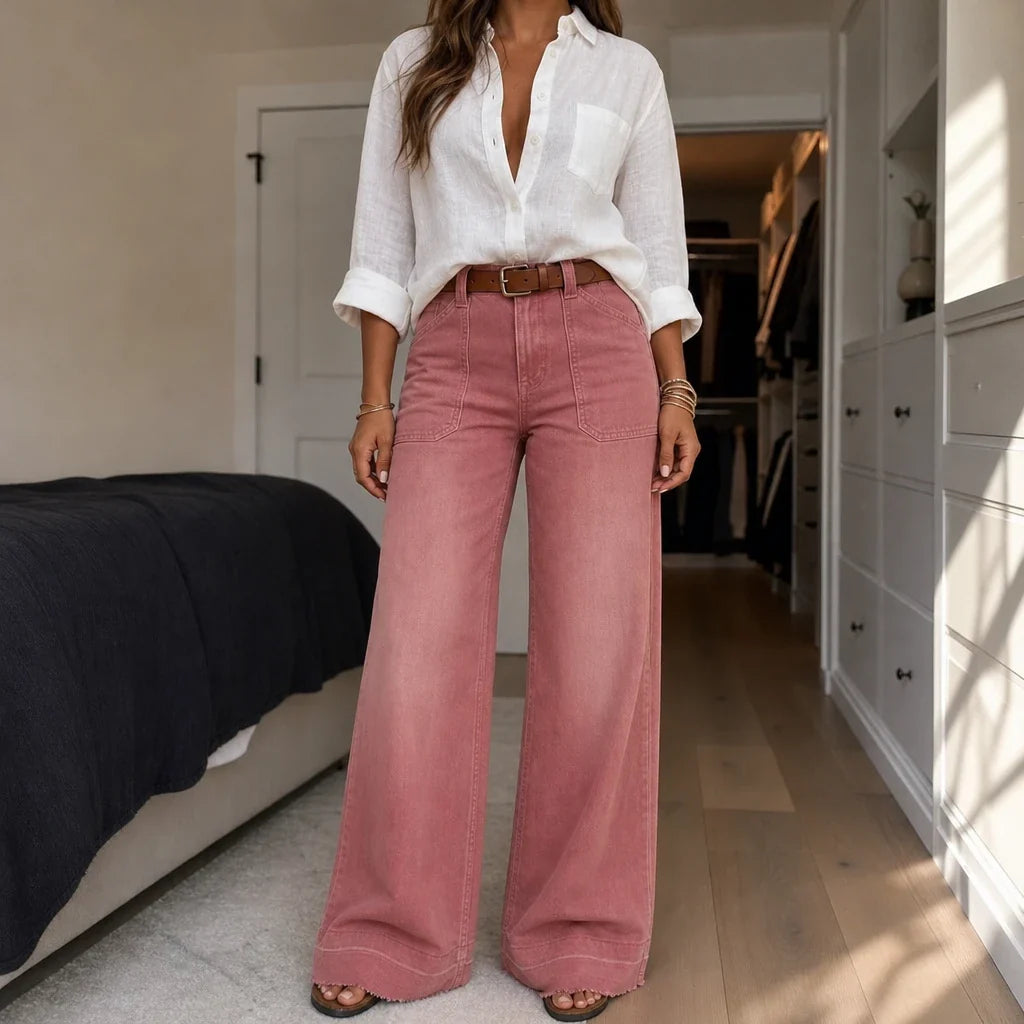 Leglength – Wide Folded-Hem Stretch Denim Flare Jeans