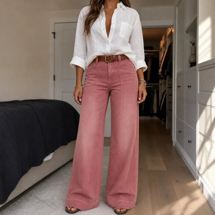Leglength – Wide Folded-Hem Stretch Denim Flare Jeans