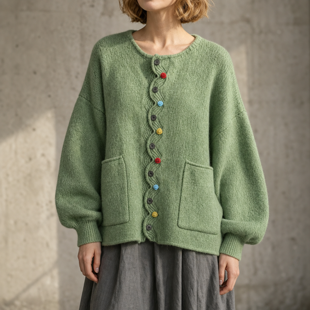Wavelyn – Wavy Placket Lantern Sleeve Cardigan