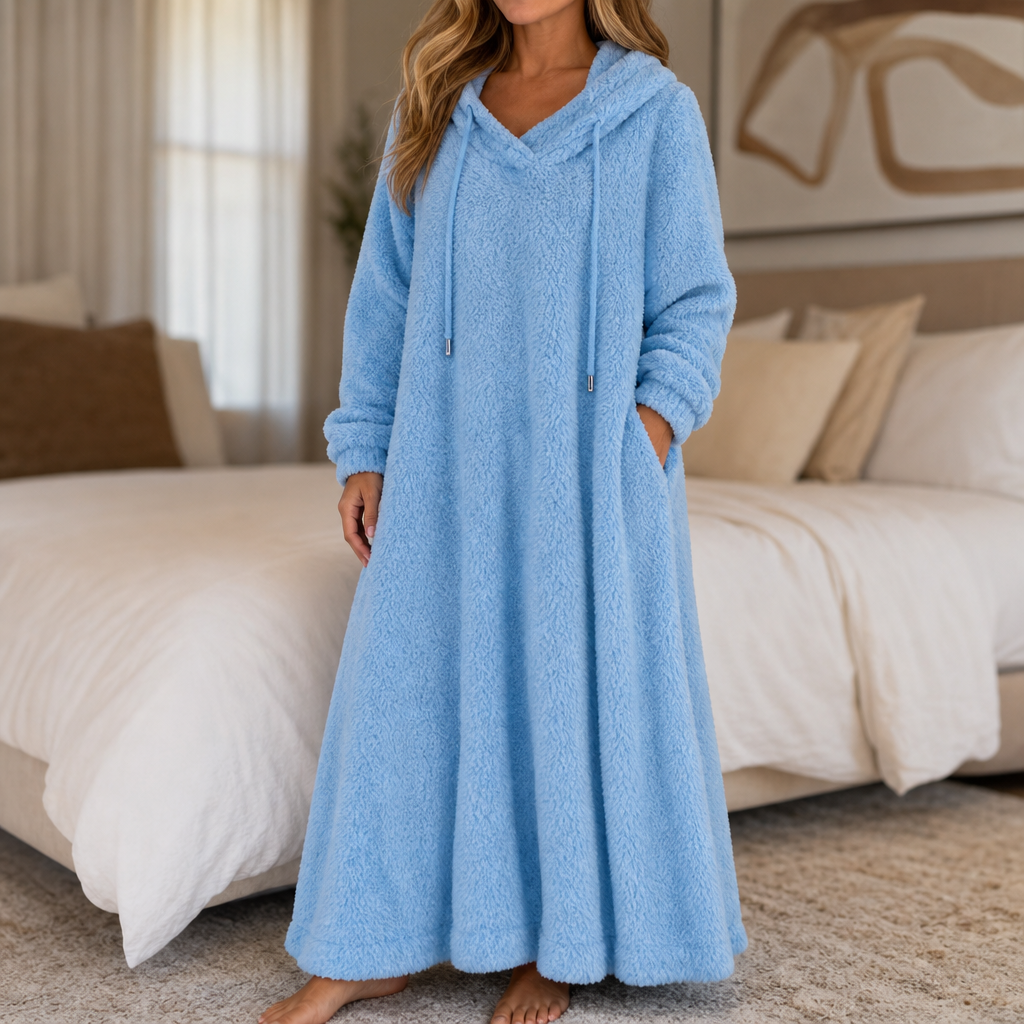 Coziya – Hooded Plush Fleece Maxi Robe Dress