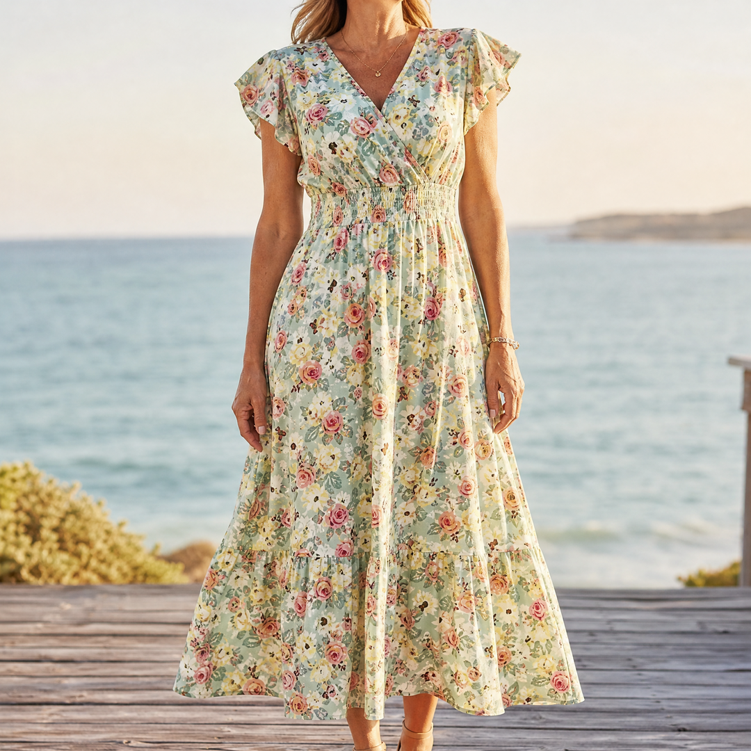 floral smocked waist midi dress Black Floral Smocked Waist Long Sleeve Midi Dress PinkBlush
