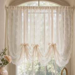 Wisplin – Embroidered Floral Tie-Up Sheer Curtain