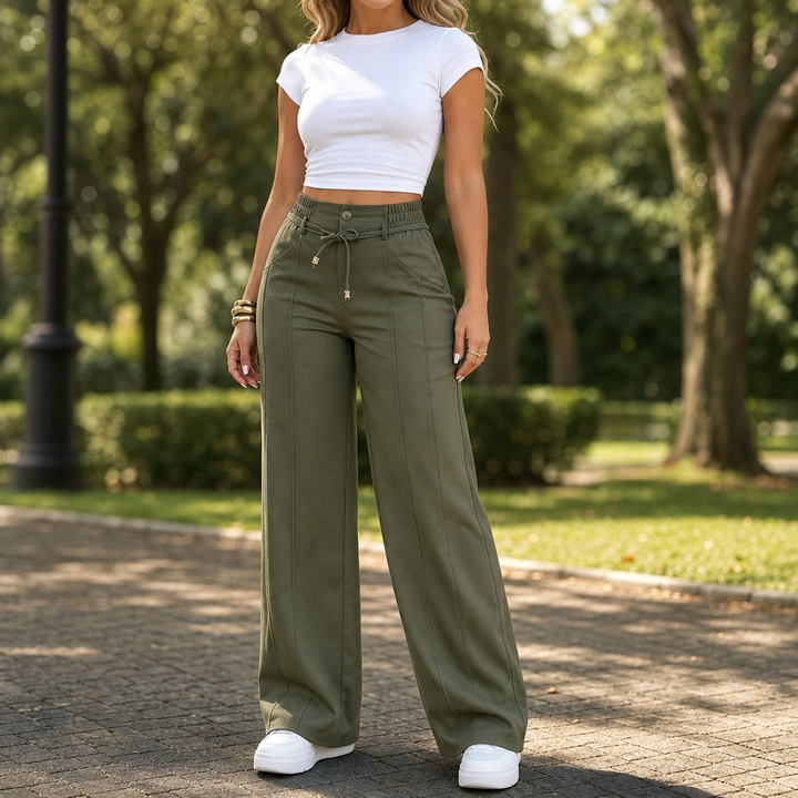 Formelle – High-Waisted Straight-Leg Seam-Front Trousers