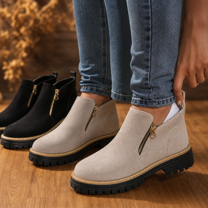 Stridewell – Square-Heel Zip-Up Ankle Boots