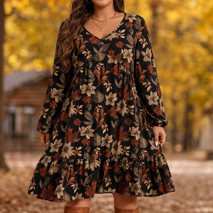 Maple Muse – Botanical Print Midi Dress